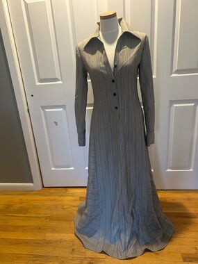 CO Collection Long Gray Pinstripe Button-Front Maxi Dress